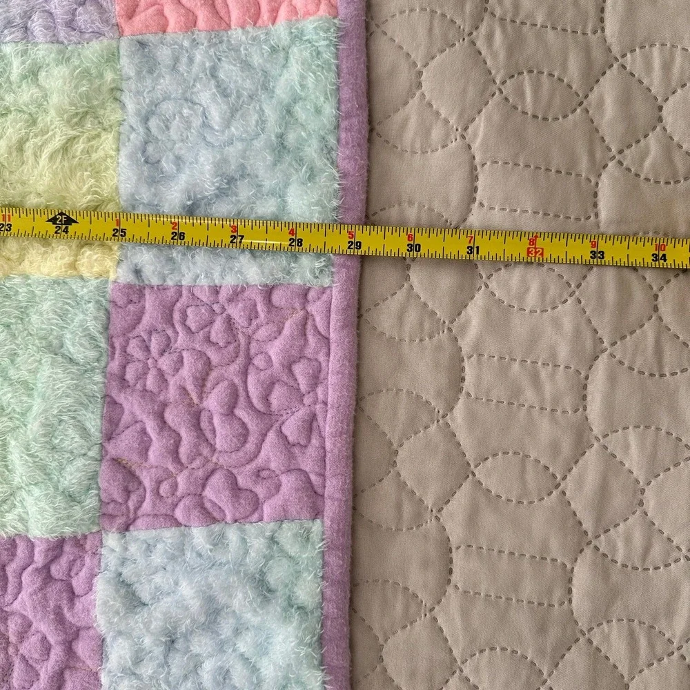 Baby Quilt Girl Handmade Pink Embroidery  Purple Pastel Flower Patchwork Blanket